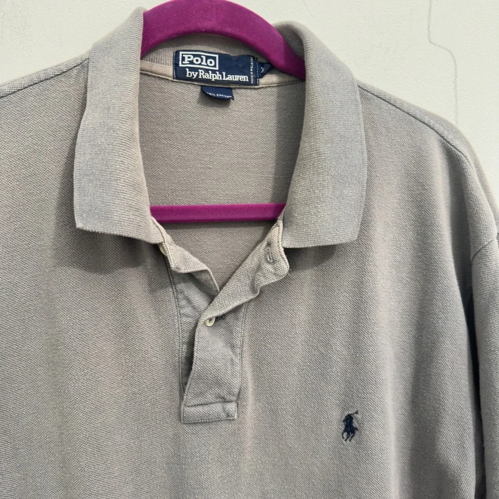 Polo Ralph Lauren Mens Polo Shirt XL Vintage 90s Grey Cotton Pique Preppy Golf